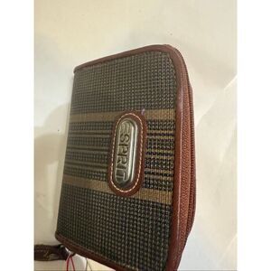 Esprit Women's Stripe Zip Around Compact Coin Wallet Purse Brown NWT